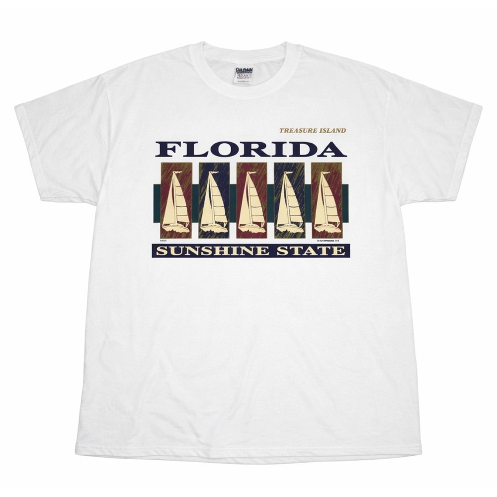 Y2K Florida Sailboat Graphic Tee XL White Oversized Unisex Shirt‎